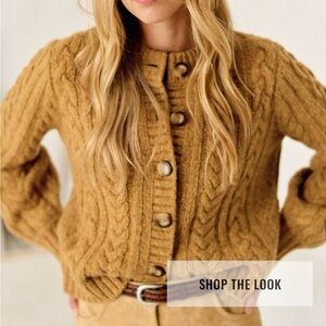 Sézane Andina Cable Knit Cardigan in Mustard